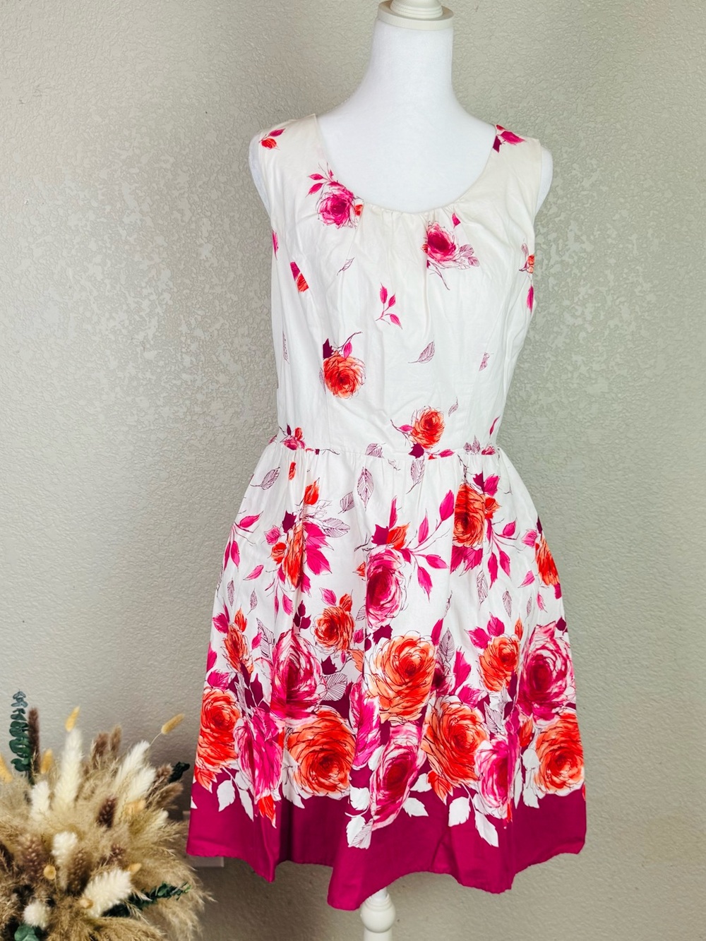 Vintage Women’s Myrtlewood Magenta Orange Floral Cotton Dress